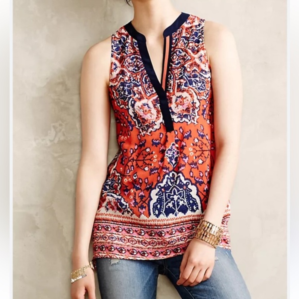 Anthropologie Vanessa Virginia Finn  Sleeveless Silk Boho Paisley Blouse